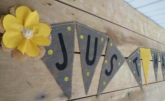 Burlap Banner Just Married Yellow and Gray Wedding / Burlap Wedding Photography Prop / Wedding Garland / Wedding Sign