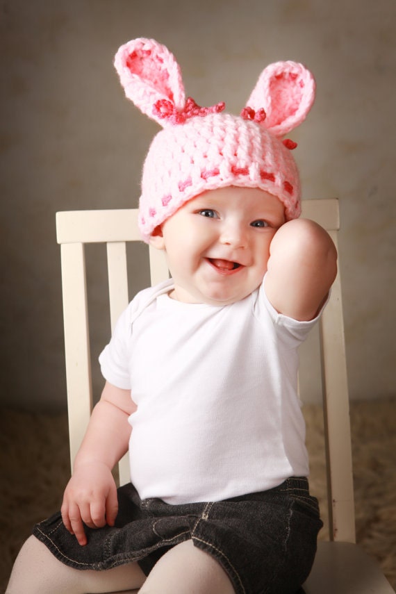 Baby Hats Bunny Hat Pink Bunny Hat Easter Hat Baby Girl Cap Newborn Clothes Baby Bunny Hat Photo Prop Toddler Hat Crochet Baby Hat - YumbabY