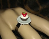 Super Cute Adjustable Mini Food Ring (Chocolate Cupcake with 3 Cherries on top) Sweets Dessert Vegan Kitsch Kawaii