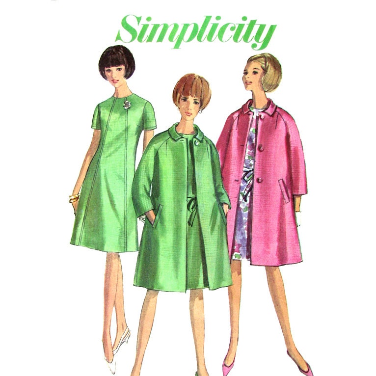 1960s Raglan Sleeve Coat & Dress Vintage Pattern Simplicity 6933 Bust 34