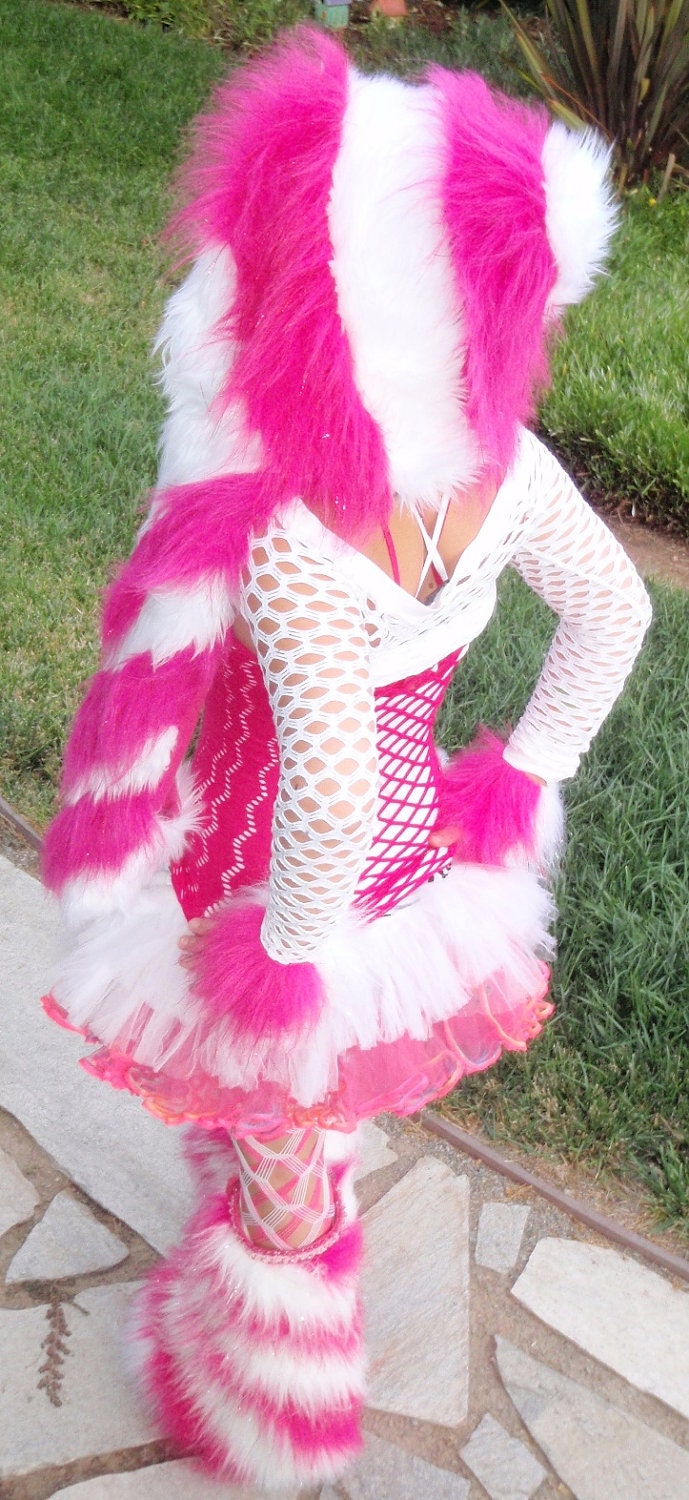 Custom Colors- Kandi Kane Swirl Set - Furry Boot Covers & Matching Hood- UV Reactive