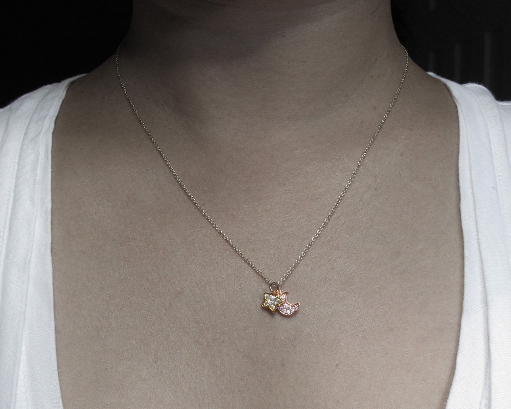 crescent moon and a star rhinestone necklace