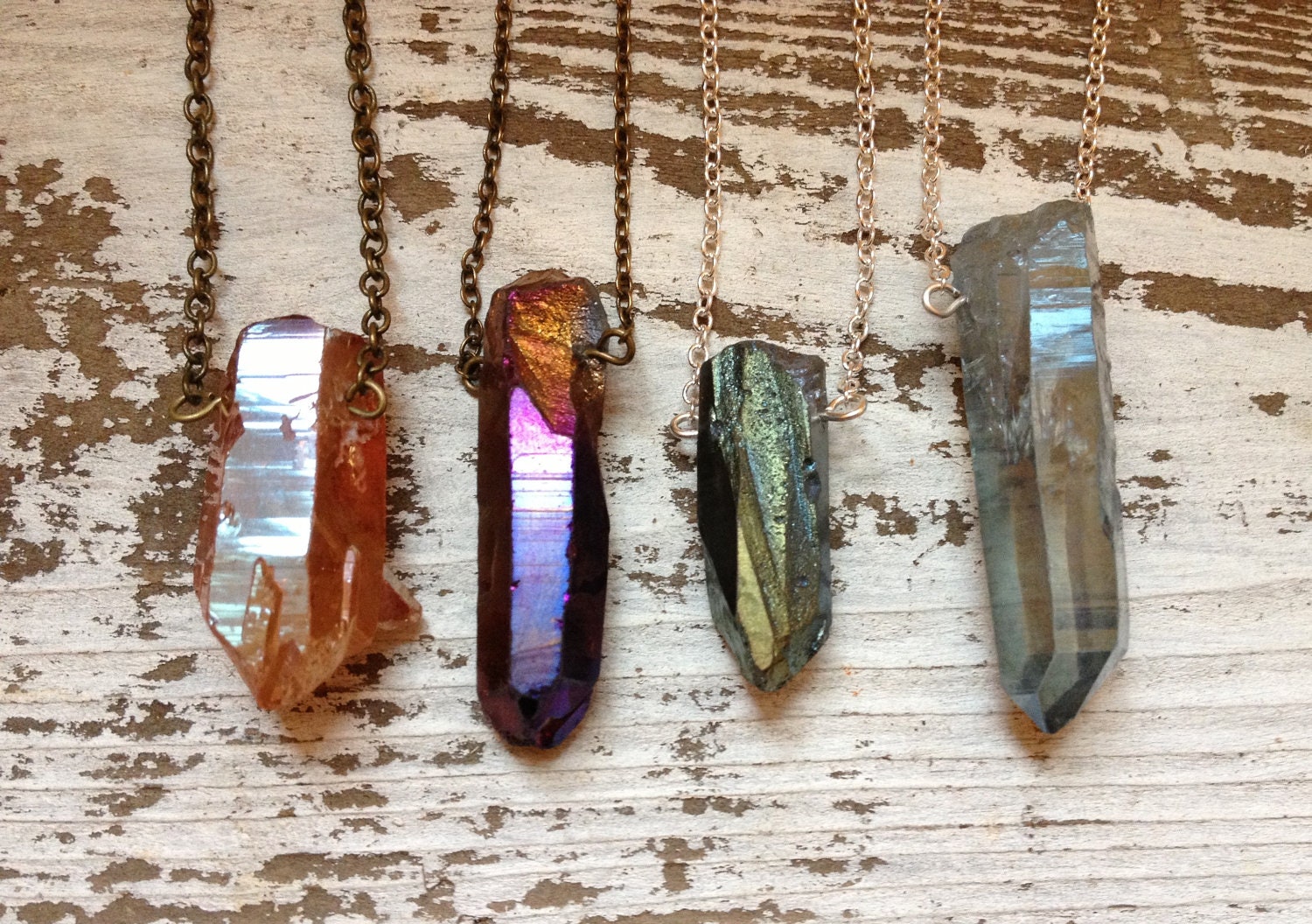 AURORA / Raw Crystal Layering Necklace - Rough Druzy Quartz Pendant - RAINBOW Titanium Aura - You Choose Stone & Chain - Gift, SALE