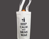 Recycled Cotton Canvas Wine Bag - Keep Calm & Drink Wine, Black