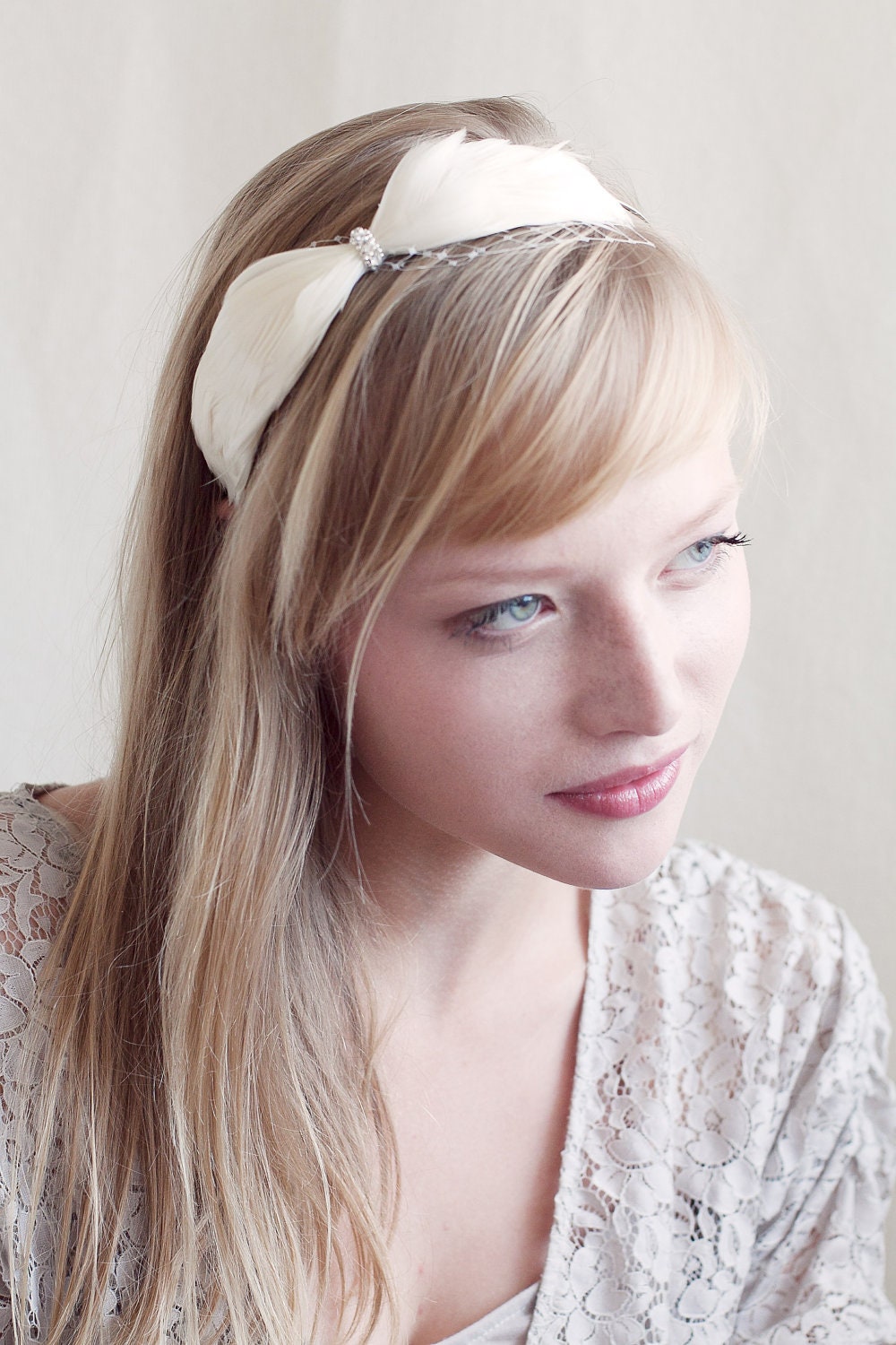 Wedding Hair Accessories / Vintage  feather headband, with vintage jewels