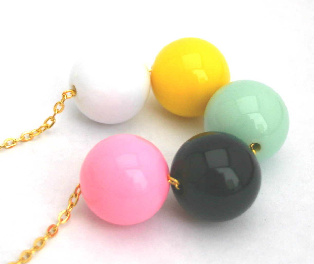 Gumball Necklace - White Pink Black Seafoam Yellow Resin Plastic