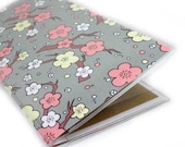 Checkbook Cover - Cherry Blossom - pretty peach and grey sakura floral checkbook holder - pastel spring floral, coral gray vanilla