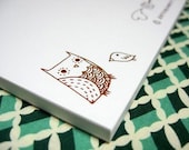 OWL / BIRDS Notepad, recycled paper memo pad, cute owl bird artwork - recycled paper stationery, eco friendly
