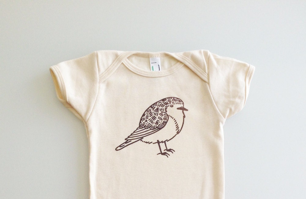 European Robin - screen printed romper (natural/brown ink)