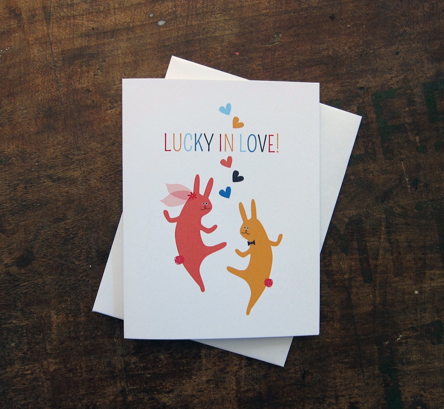 Lucky in Love Bunnies - Wedding, Anniversary, Engagement, Valentine Card