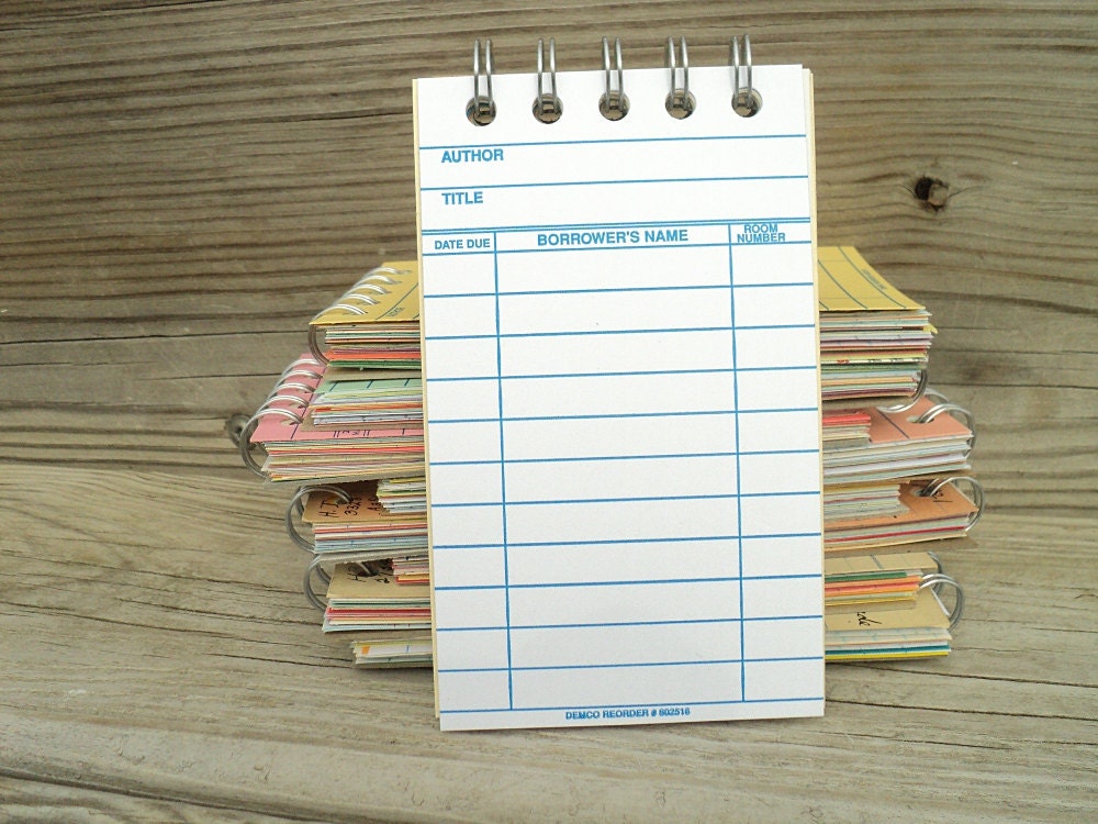 White Library Card Notebook -- Teacher Gift, Librarian Gift, Handmade Journal, Upcycled Jotter