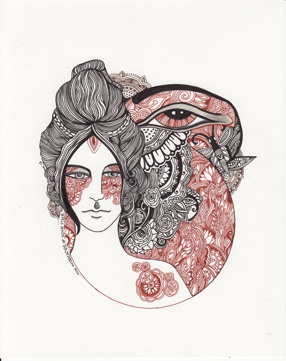 The Intricacies of Your Hair -  Pen and Ink  by Megan Noel
