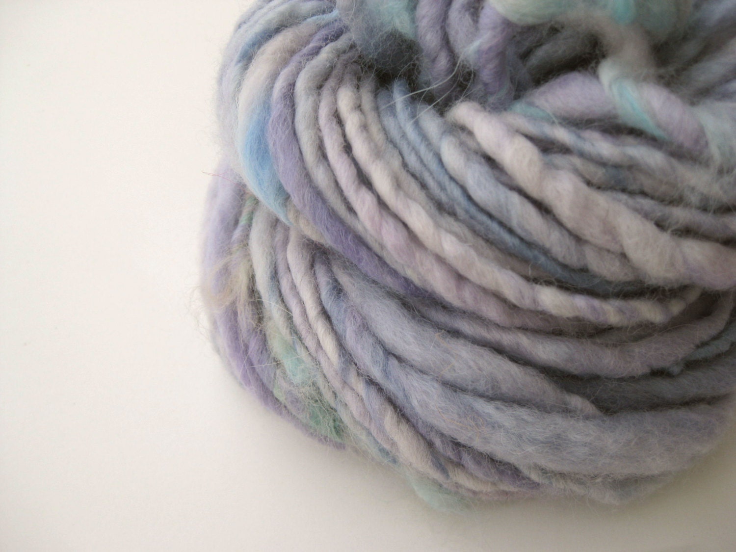 Handspun Yarn - Art Yarn - Thick and Thin - Super Bulky Single - Hand Dyed - BFL and Angora  - Lilac/Periwinkle - 48 Yards