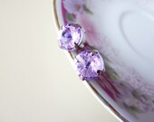 Fancy Estate Earrings, Lavender Rhinestone Earrings, Lavender Bling Studs, Rhinestone Ear Posts