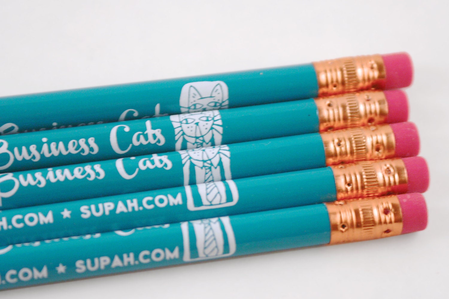 5 Pack of Teal Dark Turquoise Business Cat Pencils