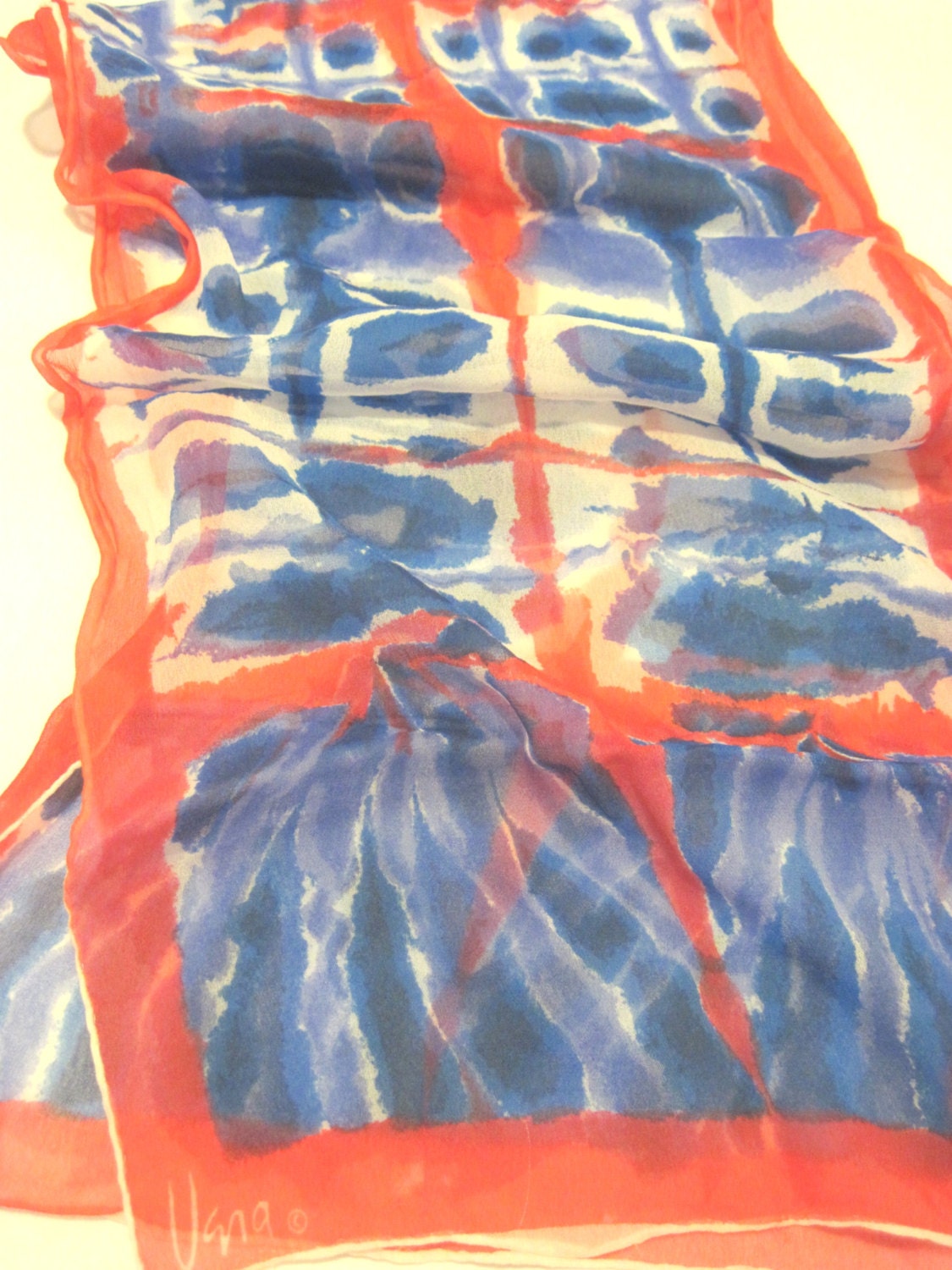 Vera Neumann Red White and Blue Scarf "Damaged"