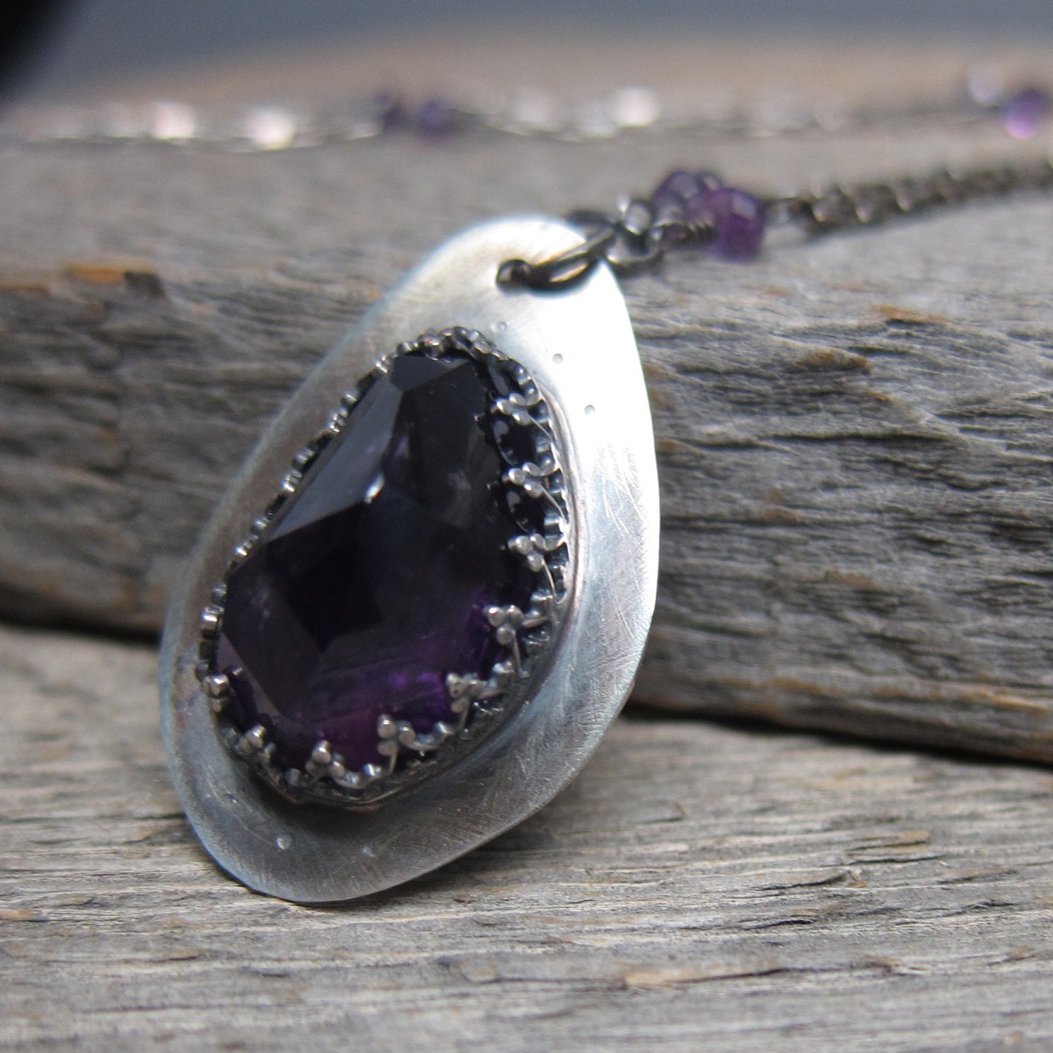 Amethystium Necklace ... Sterling SIlver Metalwork Pendant with Tavernier Cut Amethyst