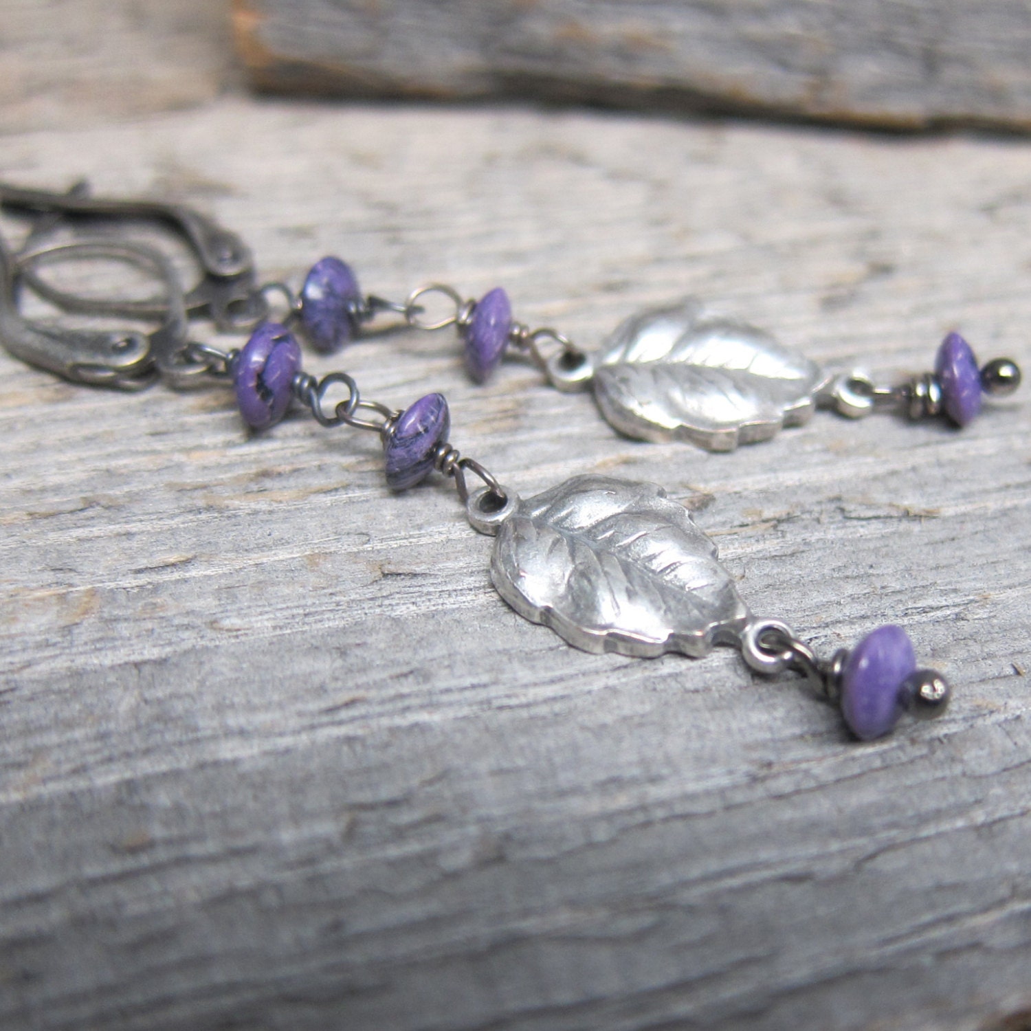 Spring Rhapsody - Tendrils Earrings ... Antiqued Silver with Sugilite