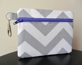 Zip Pouch - Purple and Steel Gray Chevron