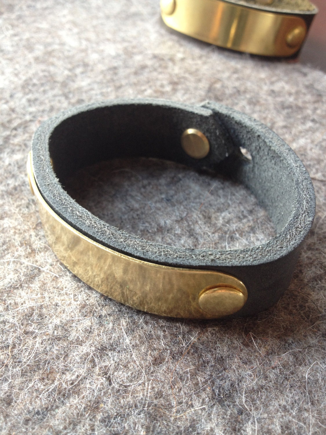 Brass curve leather cuff