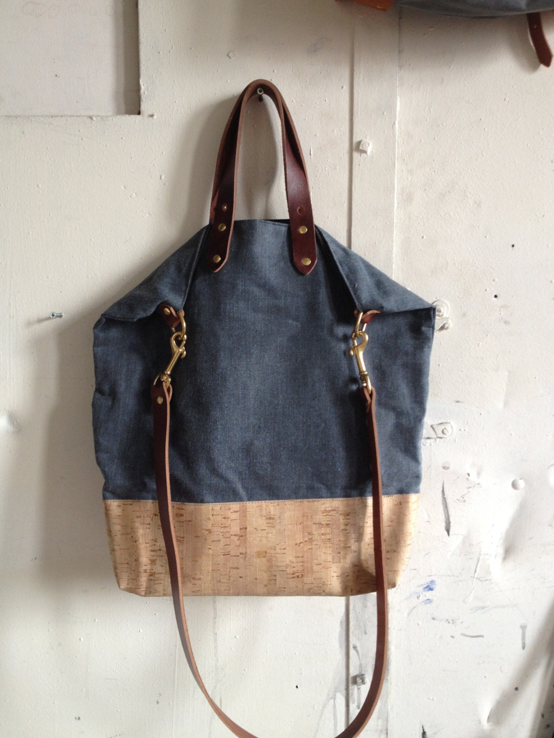 City tote in waxed denim and cork - fluxproductions