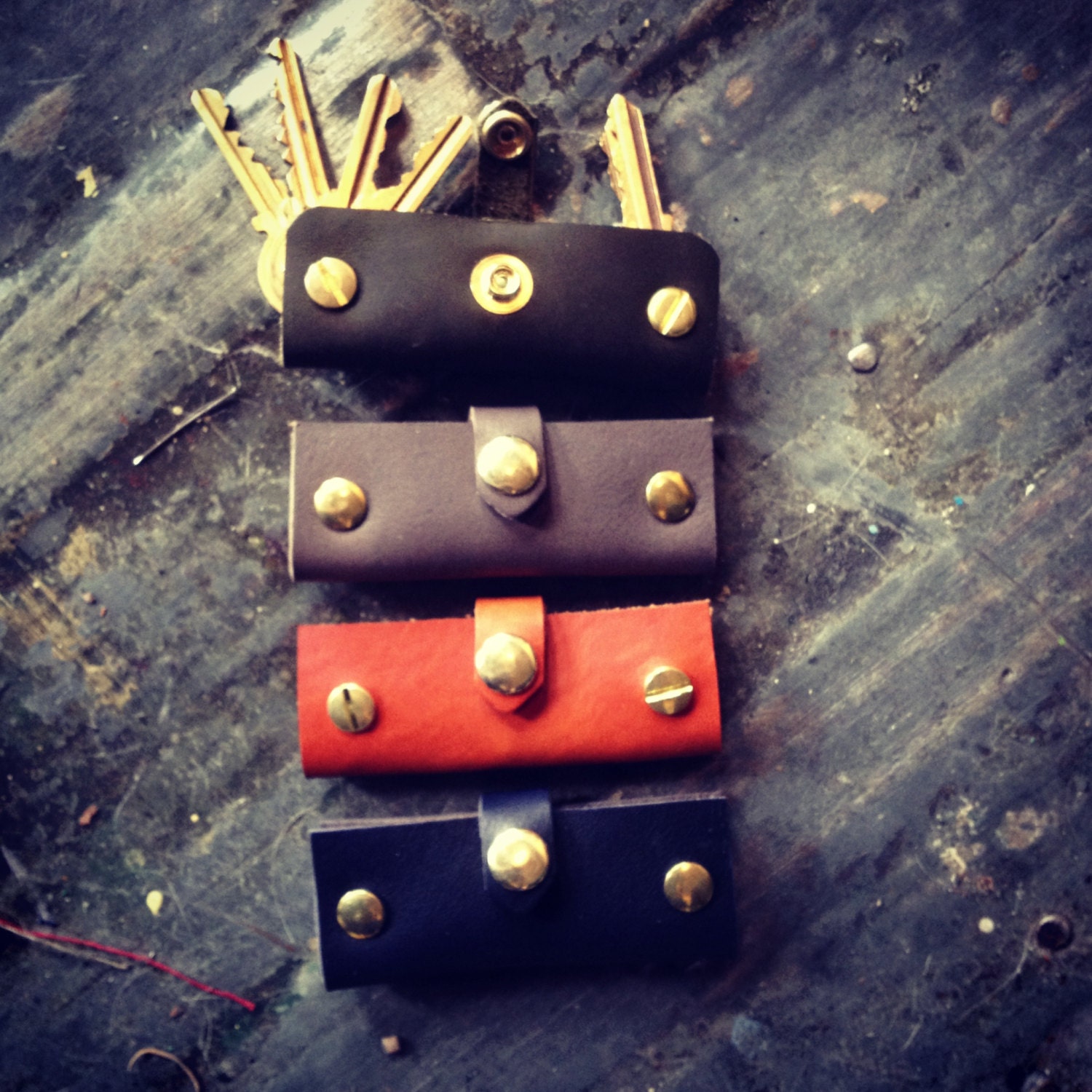 Leather and brass key holder