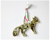 Ceramic fox ornament polka dots star - modern handmade pottery wall art