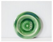 Green pottery plate LOVE - romantic small hand-thrown ceramic dish