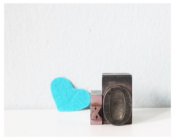 letterpress XO Hugs and Kisses - metal type romantic vintage typography