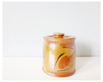 Shino pottery jar - handmade clay pot abstract art