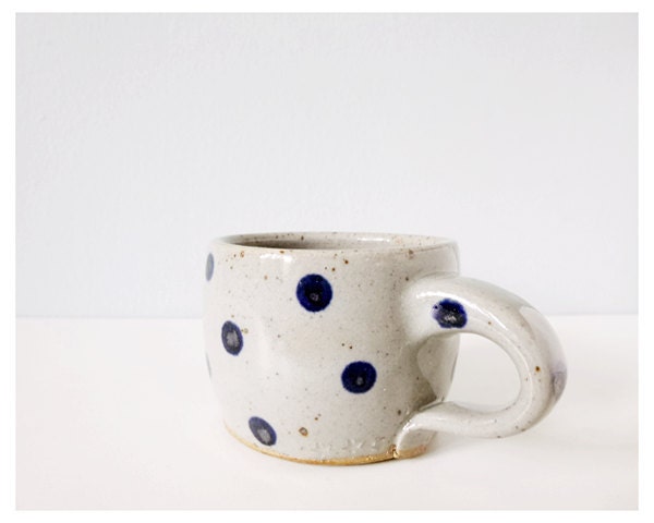 Small mug gray blue polka dots espresso cup - grey indigo cobalt handmade stoneware pottery - modern ceramic