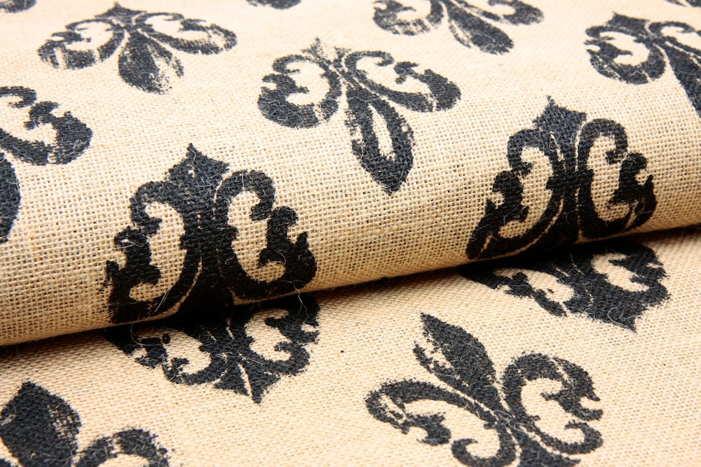 Printed Jute Burlap Fabric - Fleur - by the yard
