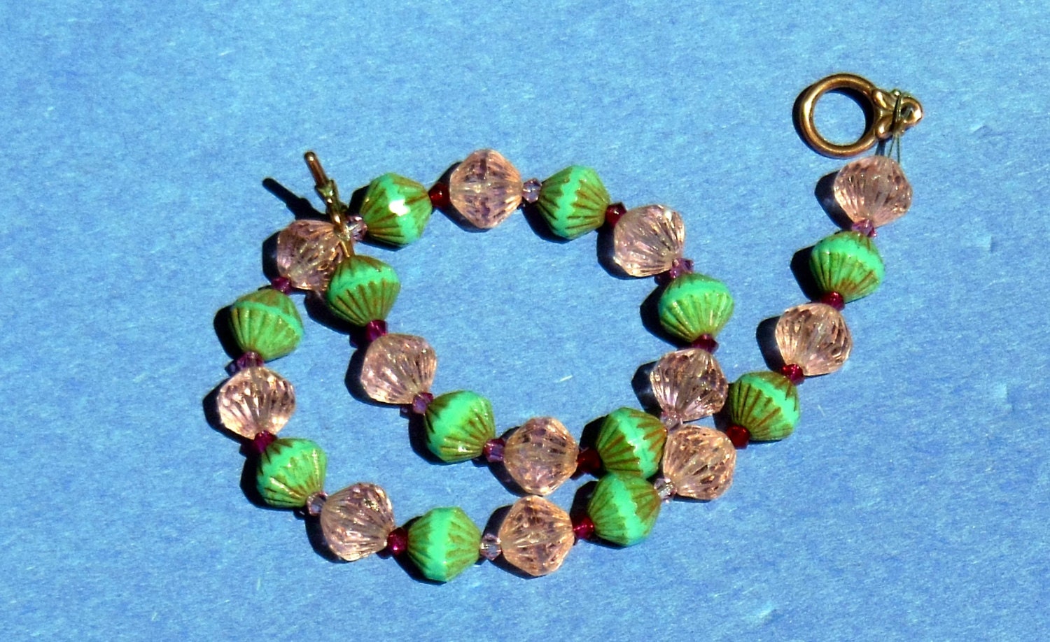 Delicate Pink and Green Anklet