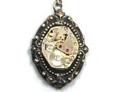 Hidden Secret Locket - Steampunk Locket with Neo Victorian Framed Vintage Watch Movement by Nouveau Motley