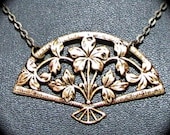 Victorian Fan Necklace Antiqued Brass