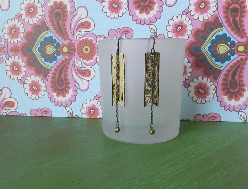 Pink gold and black vintage tin dangle earrings