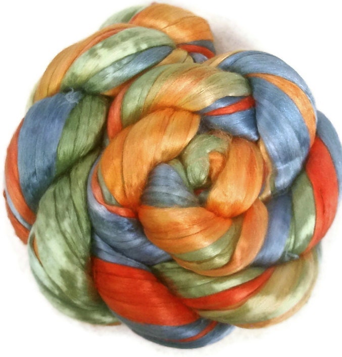 Handpainted Bombyx Silk Roving - 2 oz. TROPICAL SNO - Spinning Fiber
