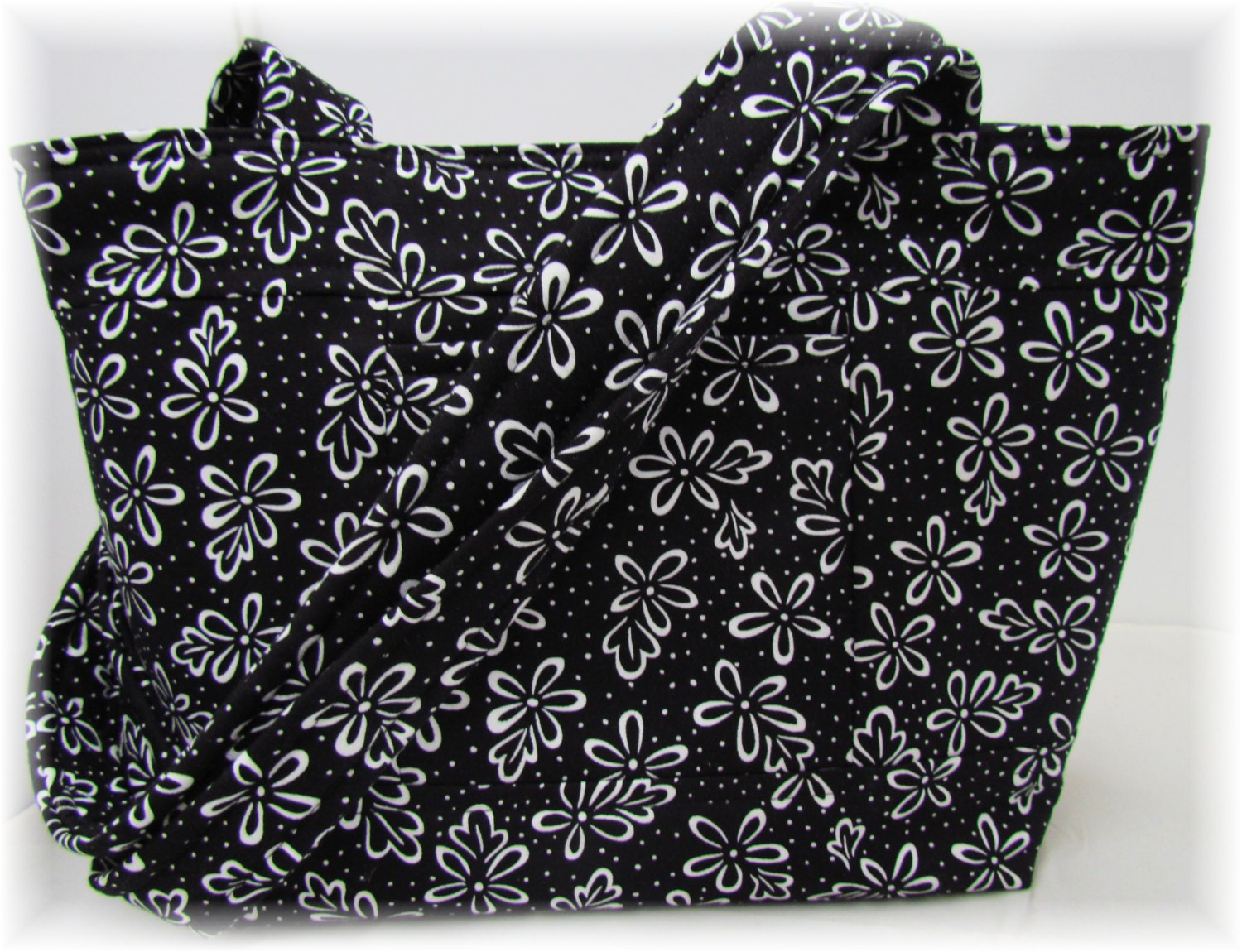Tote, Handbag, Purse, Black, Black and White
