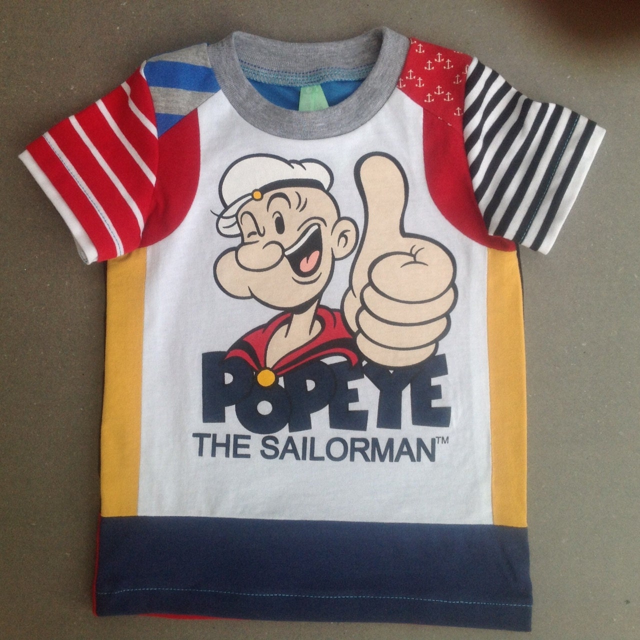 Upcycled Boys Tshirt Upcycled Clothing Handmade Repurposed Pieced Popeye Size 12 m up to 2 years (Europ. size 86/92)