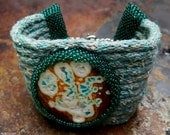 Desert Sagebrush, handmade kumihimo cuff with porcelain cab