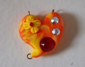 Yellow and Orange RUSTIC HEART Pendant/Focal with Swarovski and Vintage Crystals
