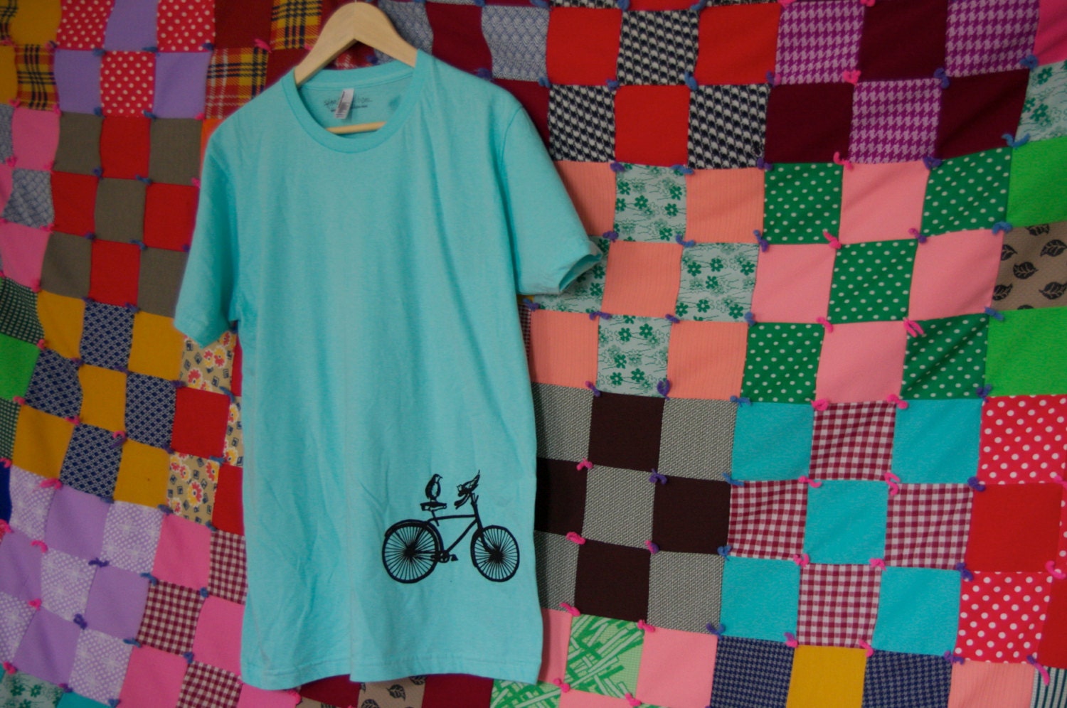 Black Birds' Bike - Unisex Aqua t-shirt - Sizes S, M, L, XL