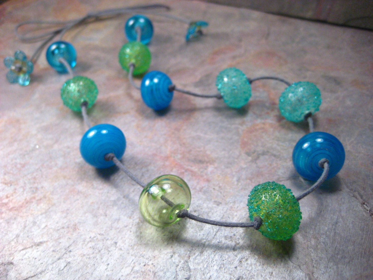 favorite hollow bead mix necklace - cool colors
