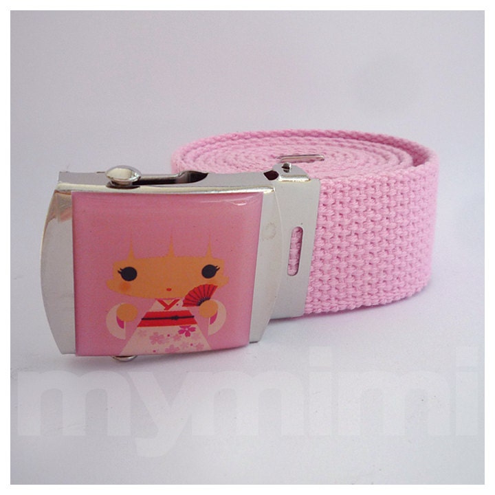 Pink Kokeshi Geisha Girl - Canvas Belt