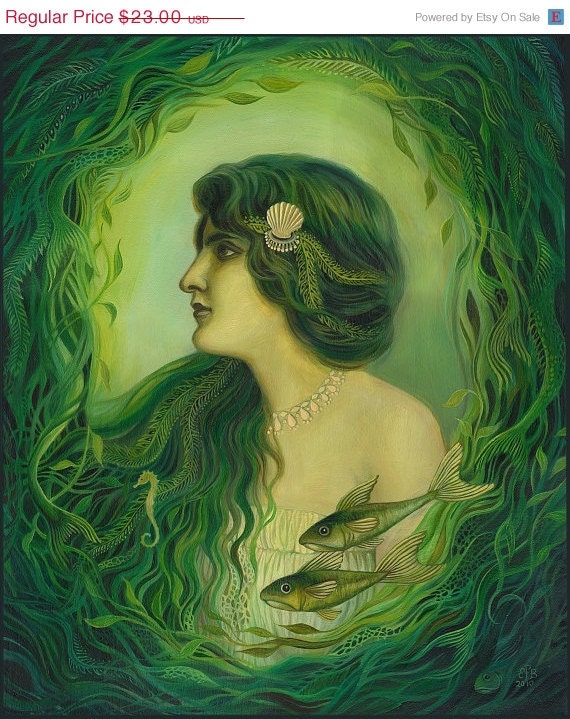 ON SALE The Nereid - Art Nouveau Fantasy Mermaid Goddess Print