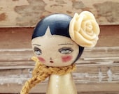 Golden Wood Kokeshi Doll Mixed Media by Danita Art