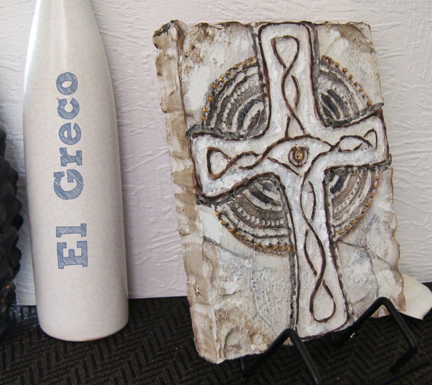 El Greco - Cross Memory Tile Artifact Plaque - Coastal Greek Style Wall Art Decorative memory blocks, art tiles, perfect for home