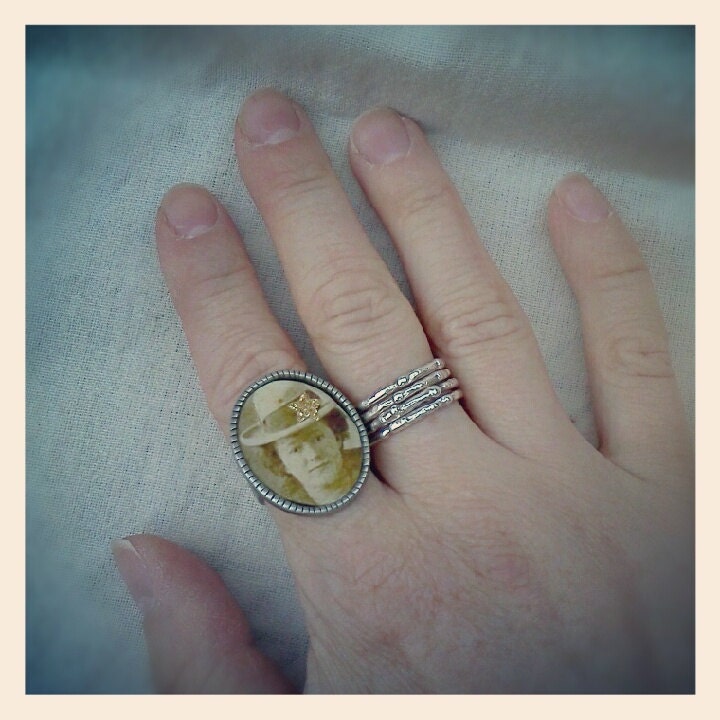 Sepia Cowgirl photo collage ring