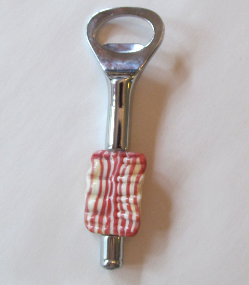 Bacon Lampwork Glass Bead Beer Bottle Opener For Your Bar