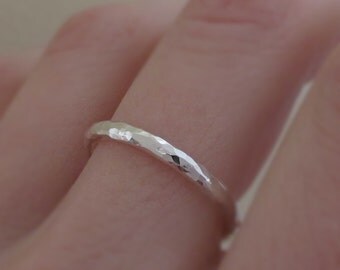 Hand Hammered Ring - Recycled Sterling Silver - 2 mm